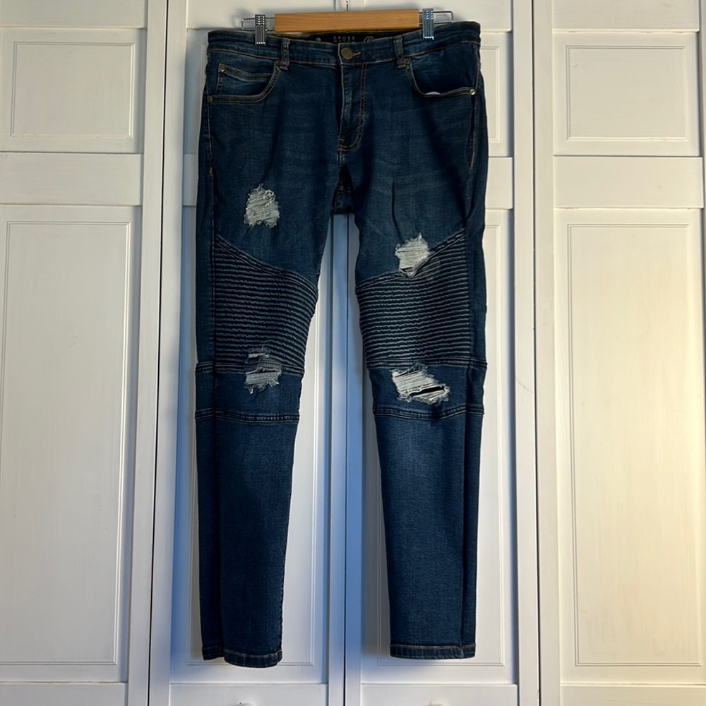 Cross Hatch Men’s 34x30 Jean Dark Wash Distressed Black Label Coramba 34S